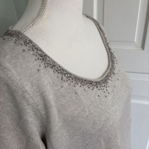 Eileen Fisher Beaded Merino Wool Tunic Sweater Dress Medium Scoop Neck Gray - Picture 2 of 6